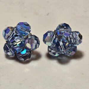 Vintage 60s Blue Cluster Pierced Earrings